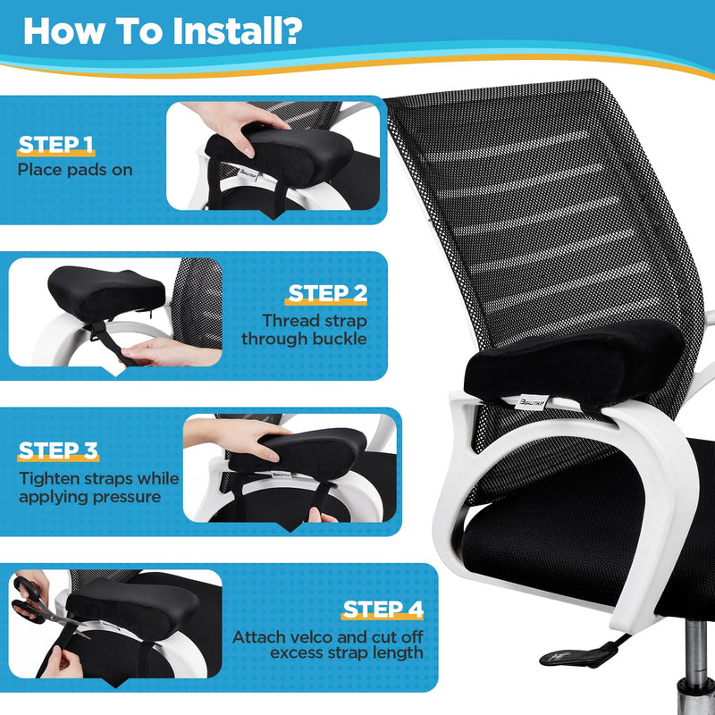 BEAUTRIP Ergonomic Armrest Pads- Office Chair Arm Rest Cover Pillow - Elbow Support Cushion for Computer, Gaming and Desk Chairs (Set of 2) Black With Gel_velvet