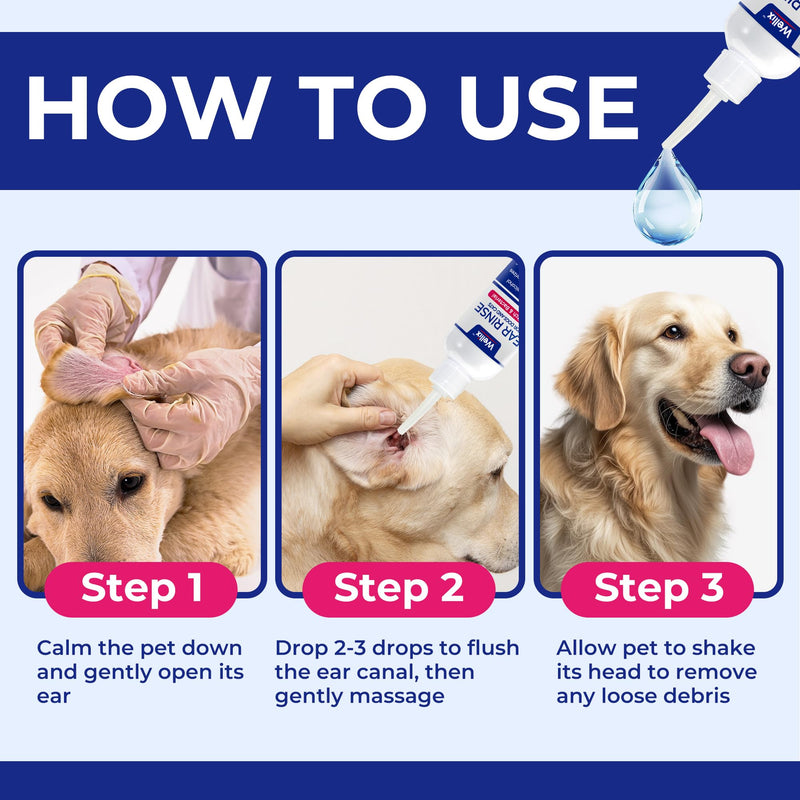 Wellix 120ml Ear Cleaner for Dog & Cat - Ear Infection Treatment without Irritation - Dog Ear Wash for Itch Relief & Soothing Inflammation - Ear Wax, Powder and Odor Removal Drops 120 ml