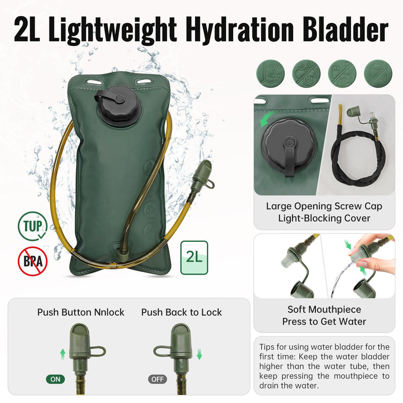 Moman Hydration Backpack with 2L Water Bladder, 600D PU Durable Hiking Backpack, Adjustable Strap & Removable Tool Pouch for Hiking/Running/Cycling/Music Festival/Rave for Men Women - BeesActive Australia