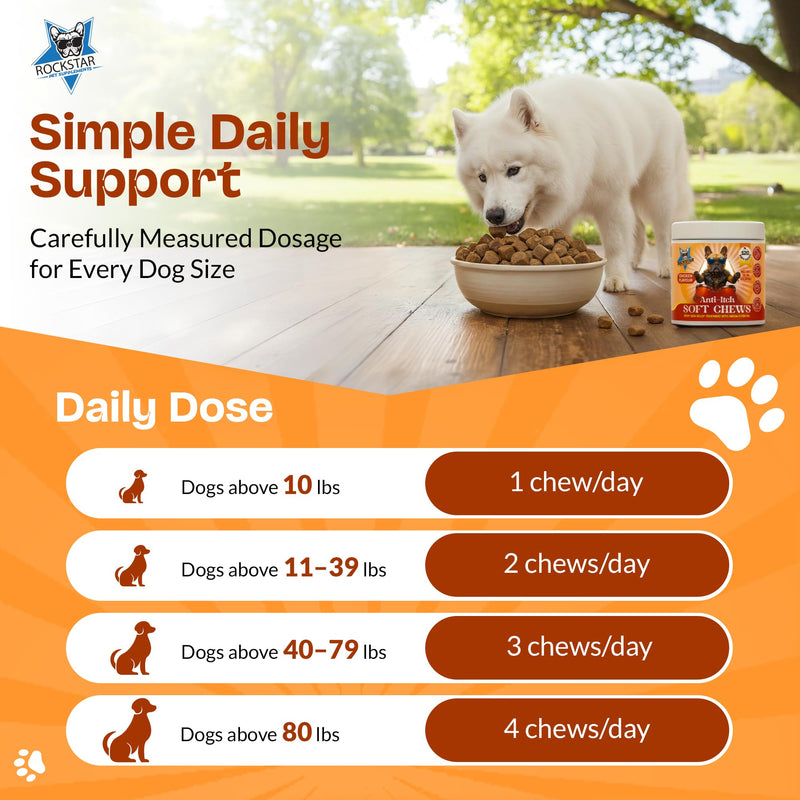 Anti-Itch Soft Chews For Dogs | Chicken Flavour | Soothe Itchy Paws, Eyes, Ears, Skin - Stop Itching, Licking, Scratching - Perfect for Small, Medium & Large Dogs.