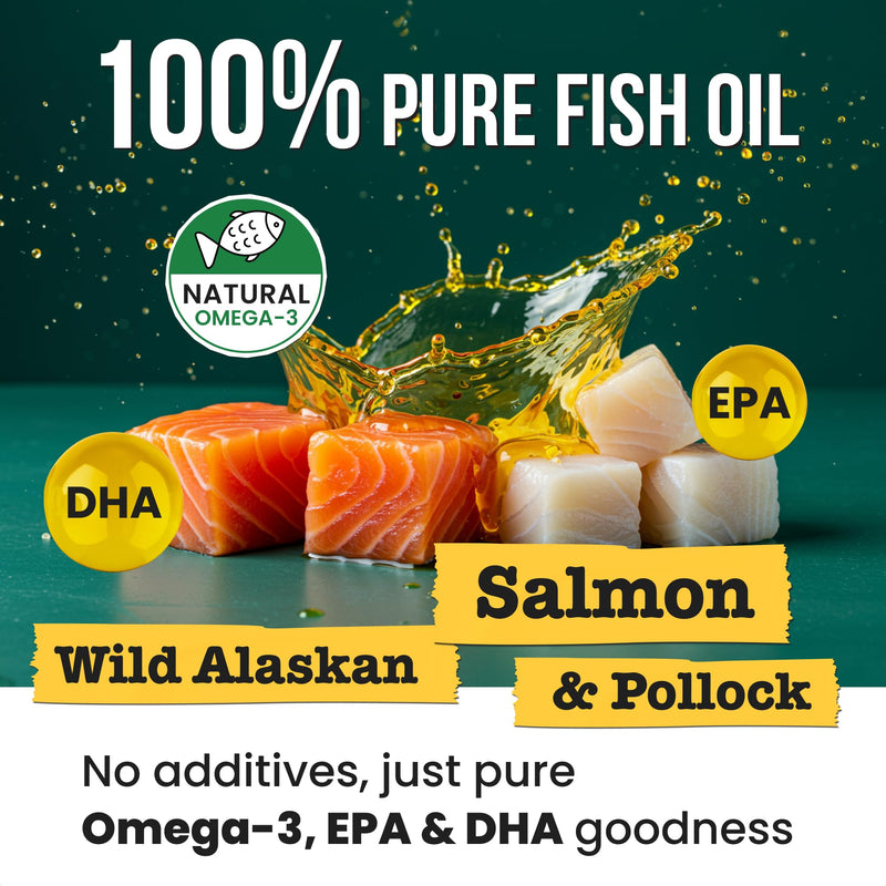 Omega 3 Fish Oil for Dogs & Cats - Made with Wild Alaskan Salmon Oil; Liquid Fish Oil Supplement for Pets with Omega 3 EPA+DHA Fatty Acids; Real Ingredients, Real Taste — Trusted by Vets! 8 Fl Oz