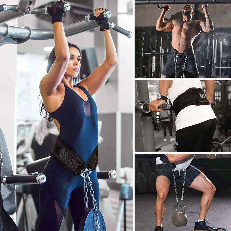 WYOX Dip Belt for Weightlifting – Weight Belt with Chain for Pullups, Gym Lifting Belt for Powerlifting, Squats, Bodybuilding, Heavy Duty Steel, and Workout Belt with Comfortable Neoprene Support Black