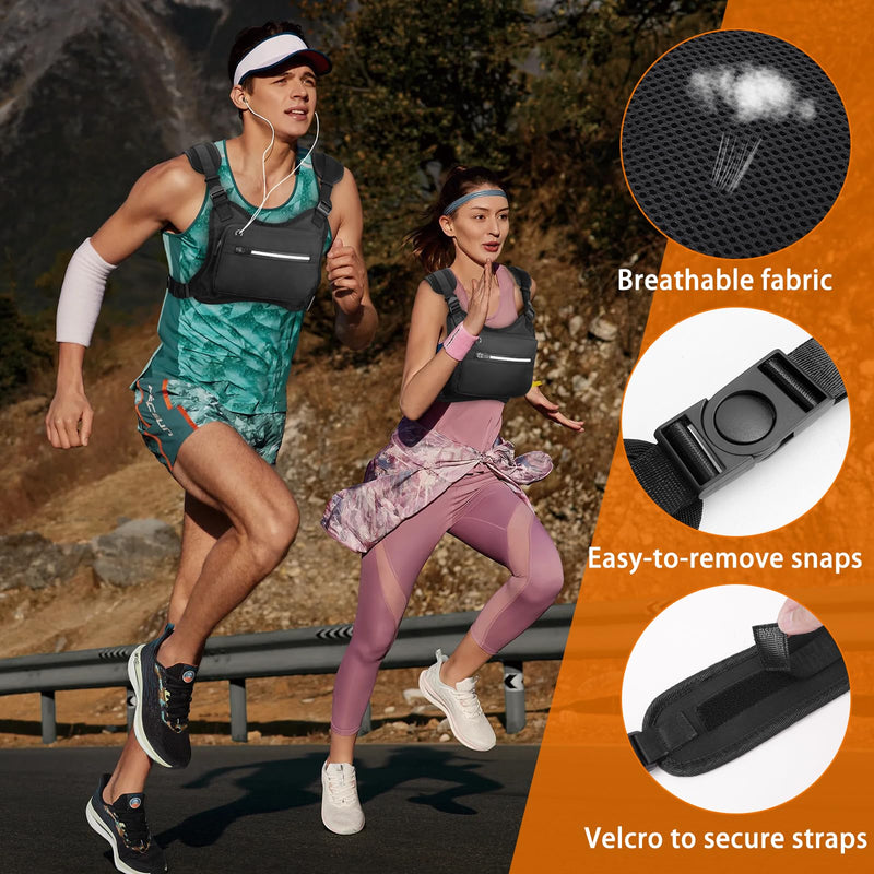 Outdoor Sports Chest Bag for Men,Lightweight Chest Pack with Reflective Strip,Built-In Phone Holder & Extra Storage,Running Vest Bag for Running Hiking Cycling - BeesActive Australia