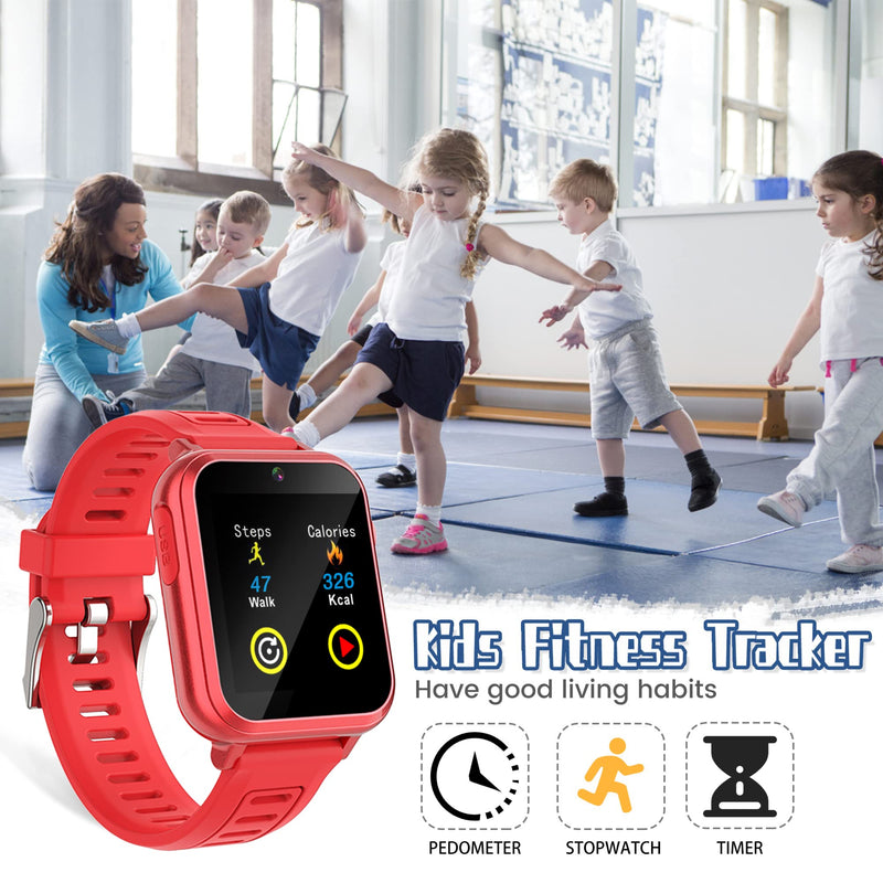 Wiszodet Smart Watch for Kids - Kids Smart Watch Girls Boys Gifts for 4-12 Years Old with 24 Games Camera Video Music Player Flashlight Alarm Clock Pedometer Birthday for Boys Girls Age 6 7 8 9 Red