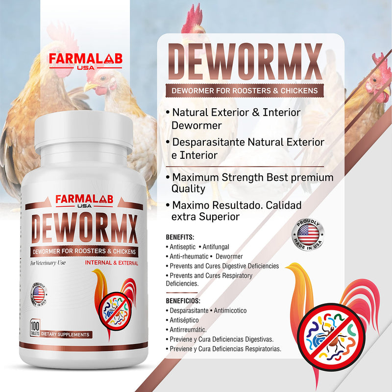 Farmalab Natural Dewormer Internal & External 100 Tabs Poultry - Vitamin for Poultry Rooster Hen Chicken Baby Chick, hens - BeesActive Australia