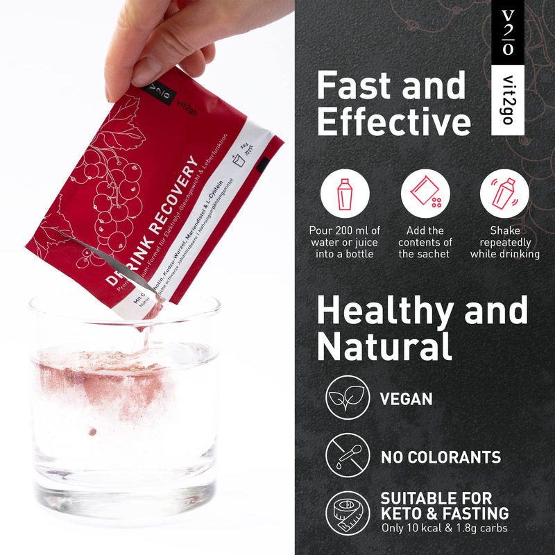 Drink Recovery Electrolytes Powder 250g with Vitamins, Vegan Electrolyte Packets for Hydration & Liver Detox, Blackcurrant Flavor (25 Portions) 8.2 Ounce (Pack of 1)