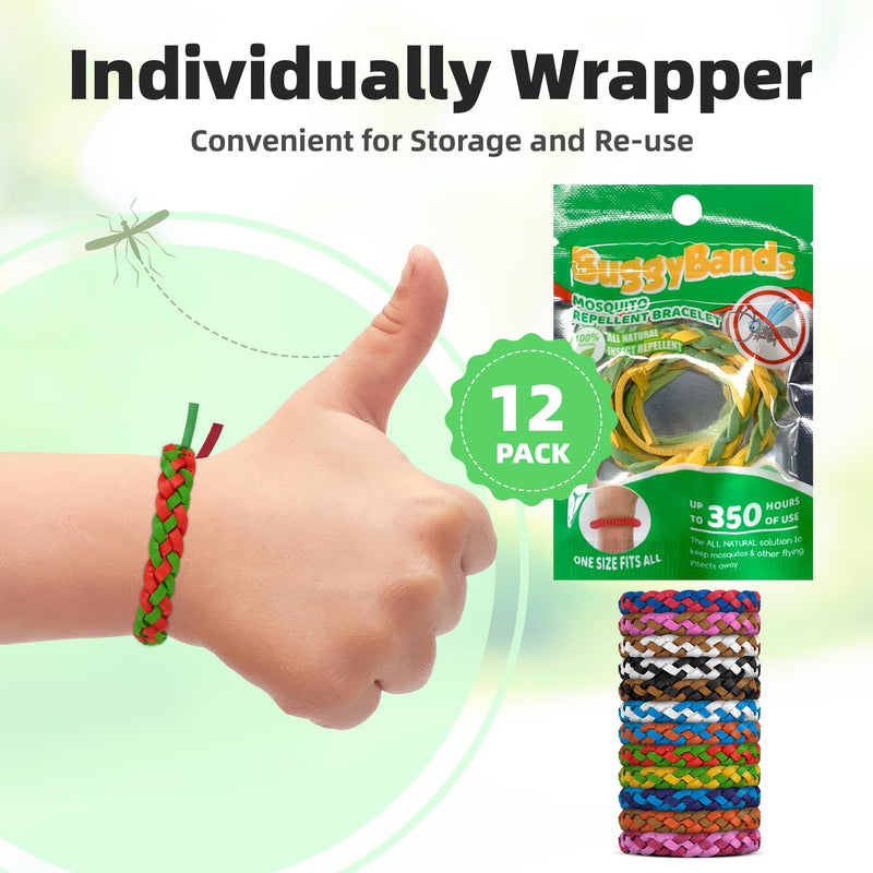 12 Pack Mosquito Repellent Bracelets, DEET-Free, Individually Wrapped PU Leather Insect & Bug Repellent Wrist Bands for Kids & Adults - BeesActive Australia