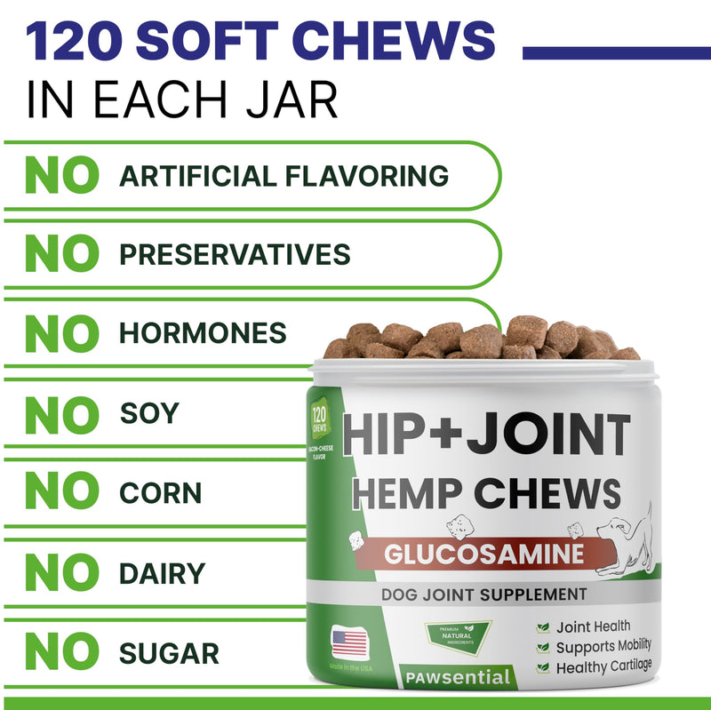 ADVANCED Hemp Hip & Joint Supplement for Dogs - Glucosamine for Dogs - Dog Joint Pain Relief Treats - Chondroitin Turmeric MSM Hemp Oil - Hemp Treats for Joint Health - Senior Mobility Support Chew 240 Count