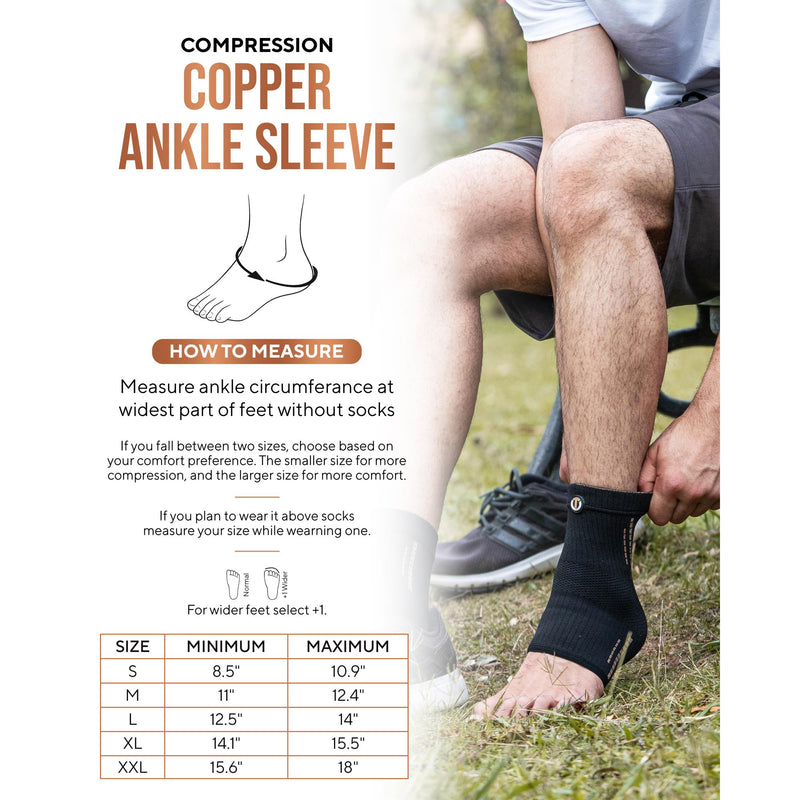 TheraCopper Copper Ankle Brace (2 Pack) — Compression Ankles Brace for Men & Women — Infused Copper Ankle Sleeve Compression Support for Pain Relief, Swelling, Sprains, Achilles Recovery & Sports (Medium) Medium