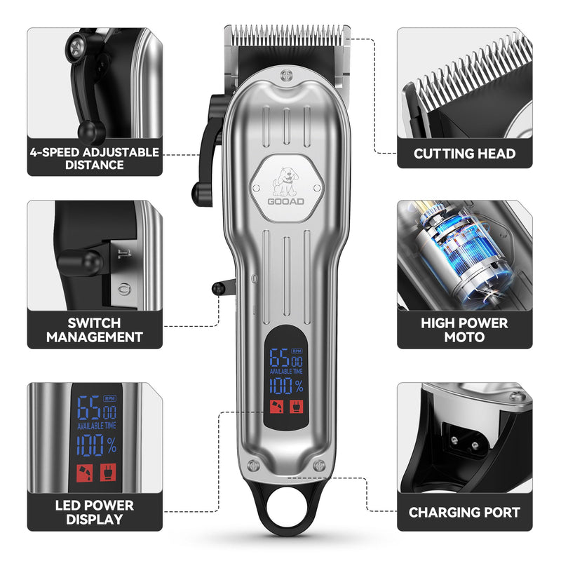 Professional Dog Grooming Clippers Cordless Dog Trimmer for Grooming Heavy Thick Hair&Coats, Quiet Dog Shavers for Small and Large Dogs Pet Grooming Kit for Dogs Silver - BeesActive Australia