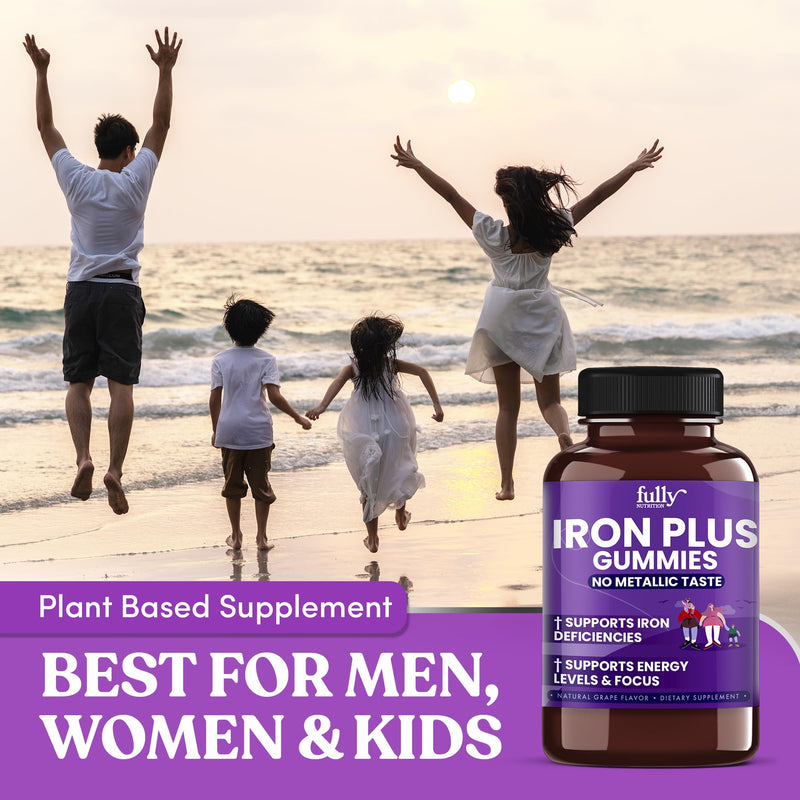 Iron Gummies Supplements for Adults (Women, Men) and Kids – Grape Flavor- Supports Anemia, Energy and Focus Levels – 200 Count 100 Count (Pack of 2)