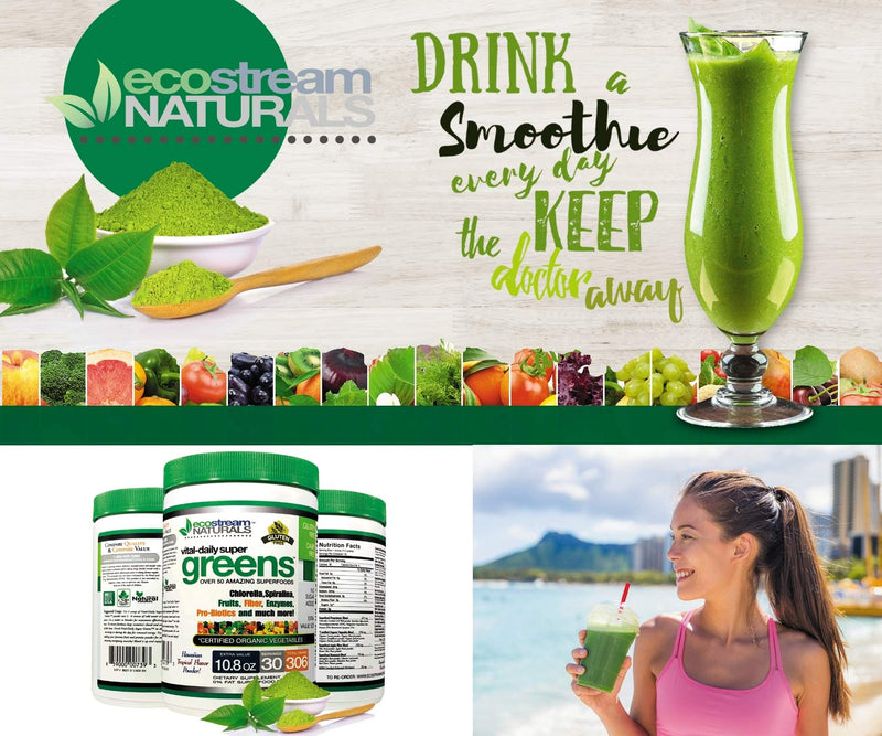 Vital First Daily Greens Superfood Powder 50 Whole Super Foods with Spirulina, Chlorella, Flax Seed, Fiber and Enzymes with Organic Greens - 30 Servings