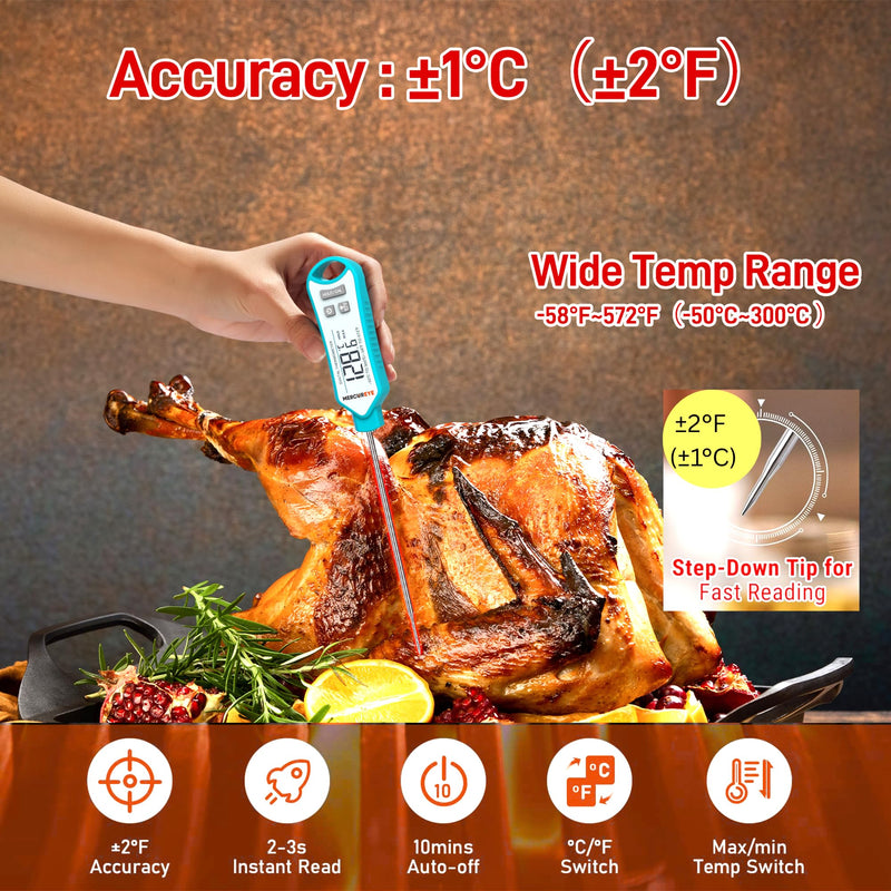 Meat Thermometer Digital, Instant Read Food Thermometer – Waterproof Nonslip Grip Kitchen Timer & Temp Chart Thermometer for Cooking Candy, Oil Fry Indoor & Outdoor Grilling Smoker Roast
