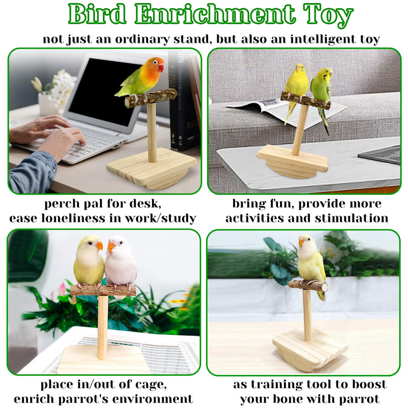 Natural Wood Bird Perch Stand & 2Pcs Bird Perch for Cage, Intelligence Puzzle Platform with Embedded Quartz Claw Care for Conure Cockatiel - BeesActive Australia