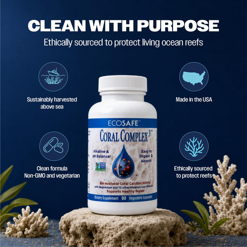 Coral Complex 3 Natural Calcium Supplement, 90 Vegetarian Capsules | Vitamin D3 & Magnesium, Ancient Seabed Coral, 72 Trace Minerals, Bone Health Support 90 Count (Pack of 1)