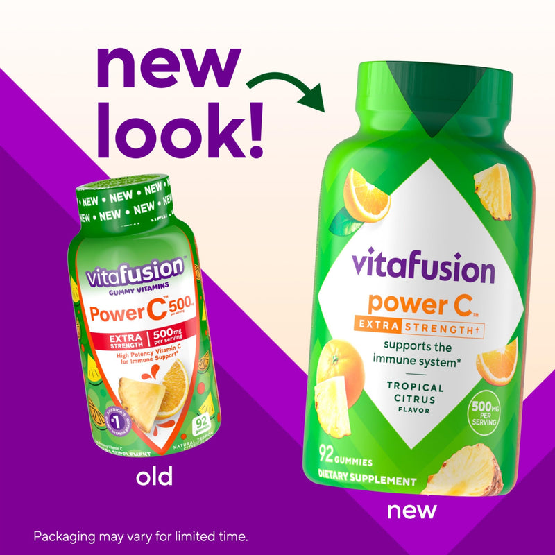 Vitafusion Power C Vitamin Gummies | 500mg | 92 Gummy Vitamins | for Adult Women & Men | Extra Strength | Tropical Citrus Flavor | Gluten and Dairy-Free Supplement 92 Count (Pack of 1)
