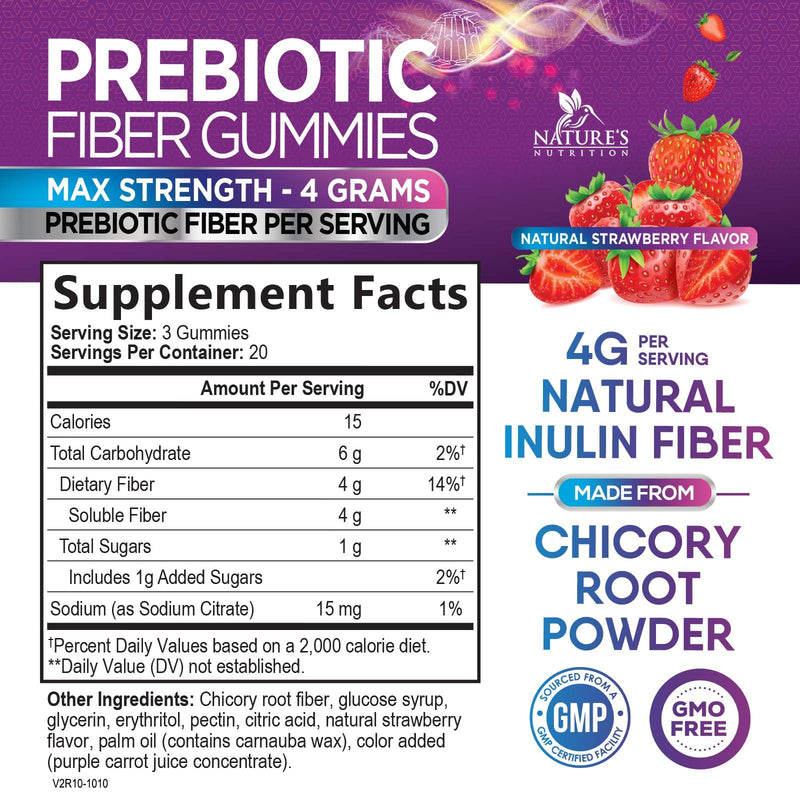 Fiber Gummies For Adults - Prebiotic Plant Based Fiber 4g Per Serving Gummy Supplement - Daily Digestive Health and Regularity Support - Gut Support Gummy Plant Based Digestion Support - 60 Gummies 60 Count (Pack of 1)