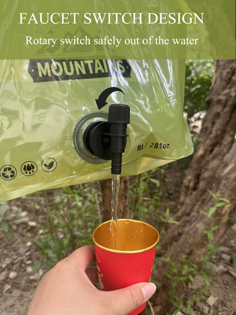 Prudance 2PCS 8L Lightweight Foldable Water Bag - Portable BPA-Free Water Storage with Leakproof Tap for Camping, Hiking, Backpacking and Emergency Prep (Green)