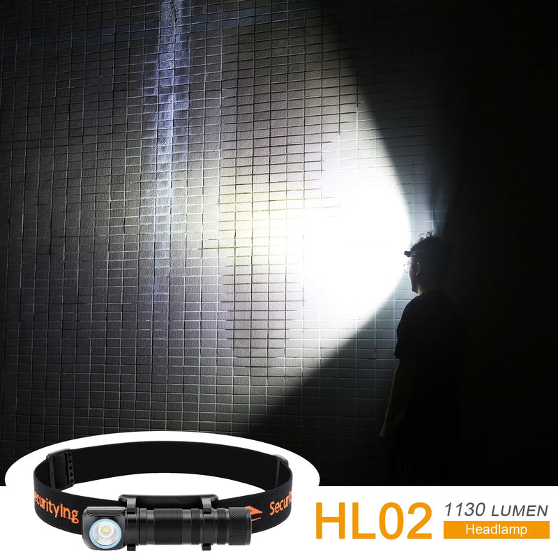 SecurityIng Rechargeable LED Headlamp, 1130 Lumen Super Bright with 9 Modes, Waterproof, Portable, Durable, Magnetic Charging, Right Angle Flashlight for Outdoor Activities