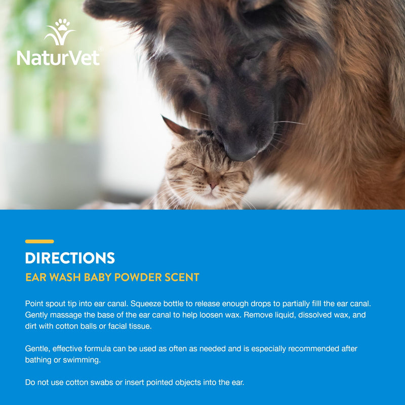 NaturVet Ear Wash w/Tea Tree Oil (Aloe & Baby Powder Scent) 8 oz 8 Ounce - PawsPlanet Australia