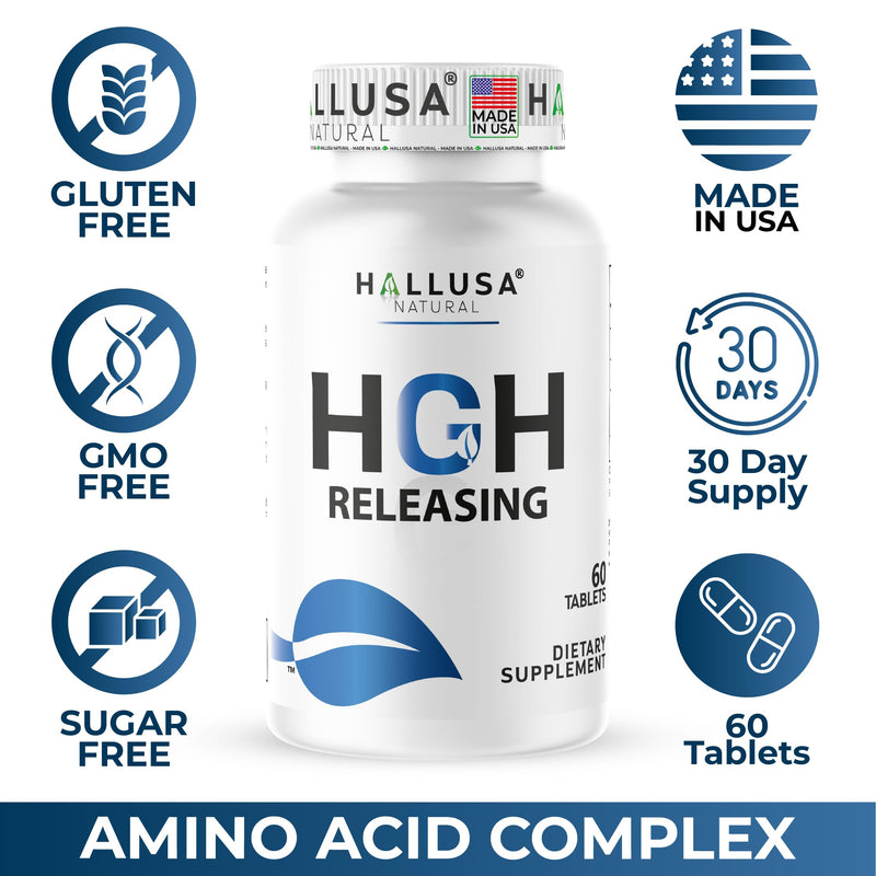 HGH-Releasing Support Supplement with L-Arginine & Ornithine | Nitric Oxide Support for Muscle Recovery, Energy & Performance | Amino Acid Complex with Vitamin B3 & Chromium | 60 Tablets