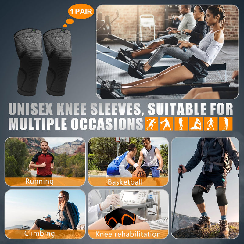 2 Pack Knee Braces for Running Knee Pain, Compression Knee Brace for Women & Men, Knee Sleeve, Sports Knee Braces for Meniscus Tear, ACL & Arthritis Pain Relief (Black, Medium) Black