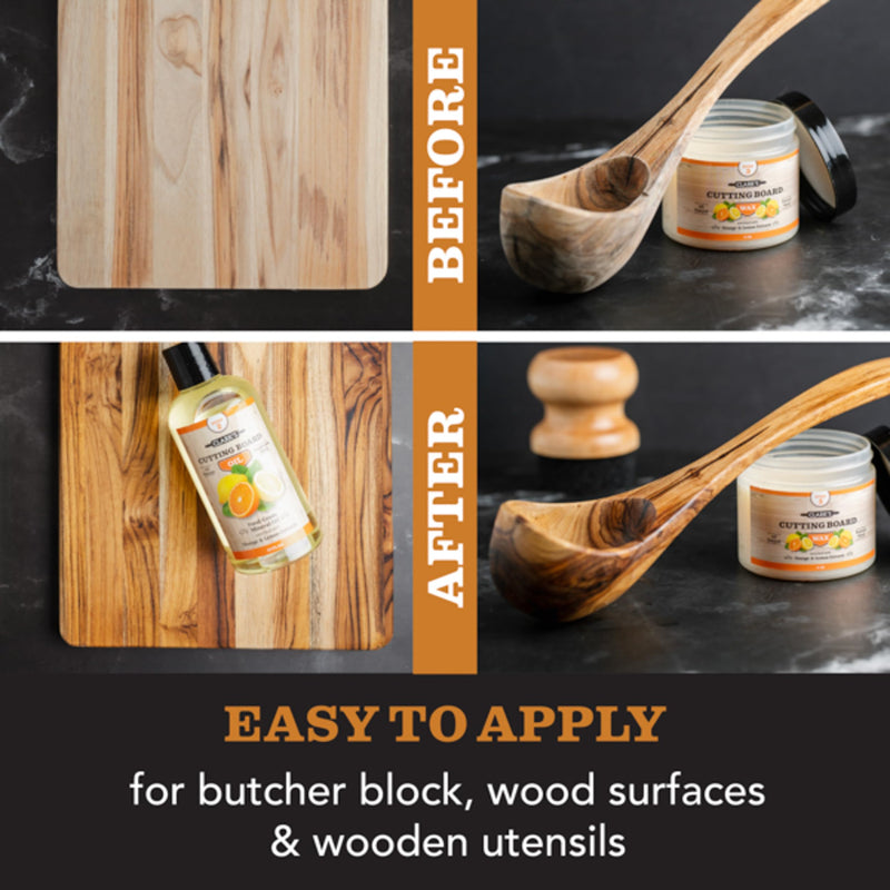 CLARK'S Cutting Board Oil And Wax Kit - All Natural Food Grade Mineral Oil - 2-Step Set To Restore And Preserve Your Boards Natural Beauty - Easy To Apply - 100% Natural Food Grade Ingredients Orange-Lemon (NEW) - BeesActive Australia