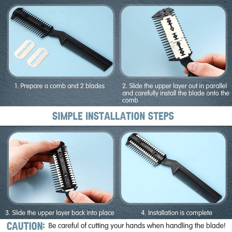5 Pieces Razor Comb for Dogs Hair Grooming Trimmer Comb for Pet Razor Comb with 25 Extra Blades Manual Dog Hair Trimmer Comb Double Edge Razor for Dogs (Black) Black - BeesActive Australia