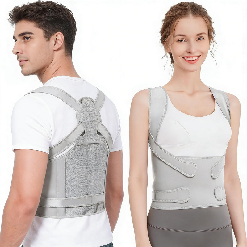 Adjustable Posture Corrector Belt for Women and Men, Back Brace Support, Shoulder Straightener Pain Relief Hunchback Correction, Grey (Medium)