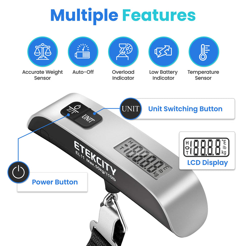 Etekcity Scale for Body Weight, Digital Bathroom Weighing Machine & Luggage Scale, Digital Weight Scales for Travel Accessories Essentials, Portable Handheld Scale with Temperature Sensor - BeesActive Australia