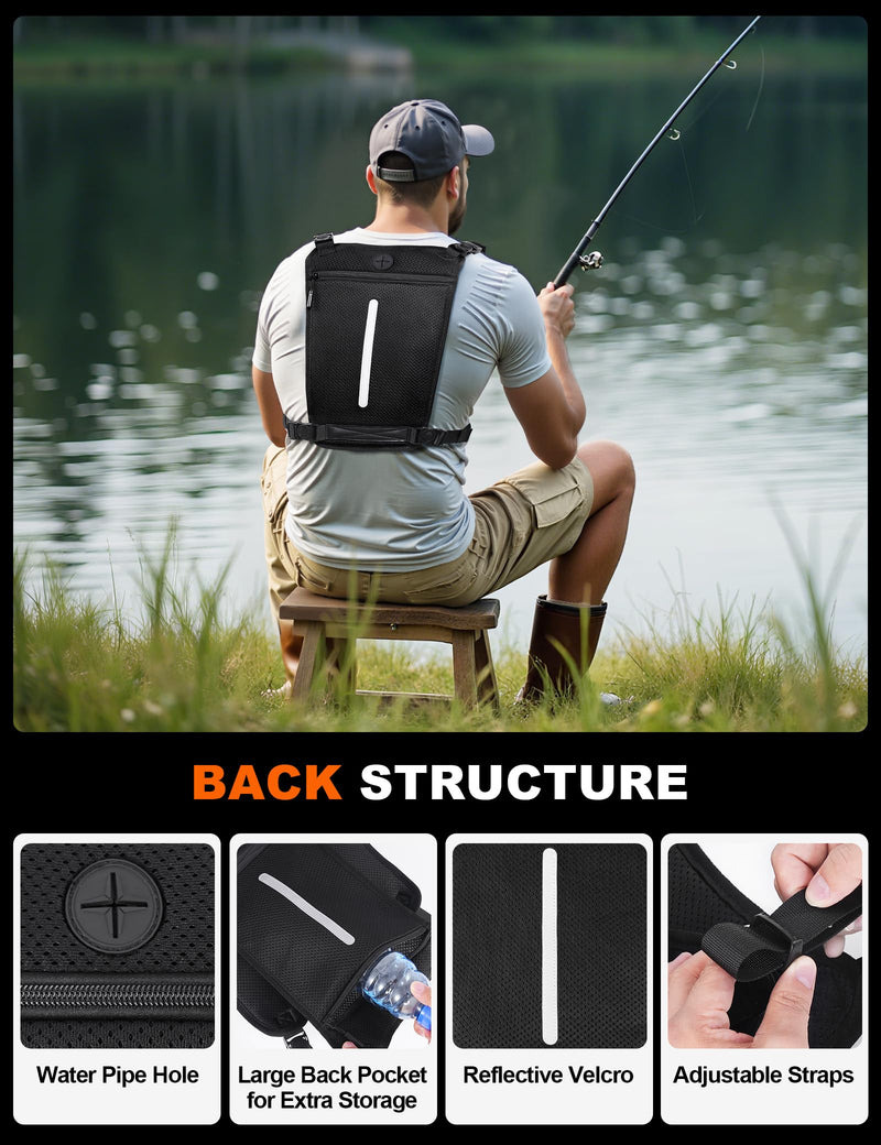 Chest Bag for Men with Expandable Accordion Structure, Running Vest for Outdoors, Chest Pack for Cycling, Hiking Black A