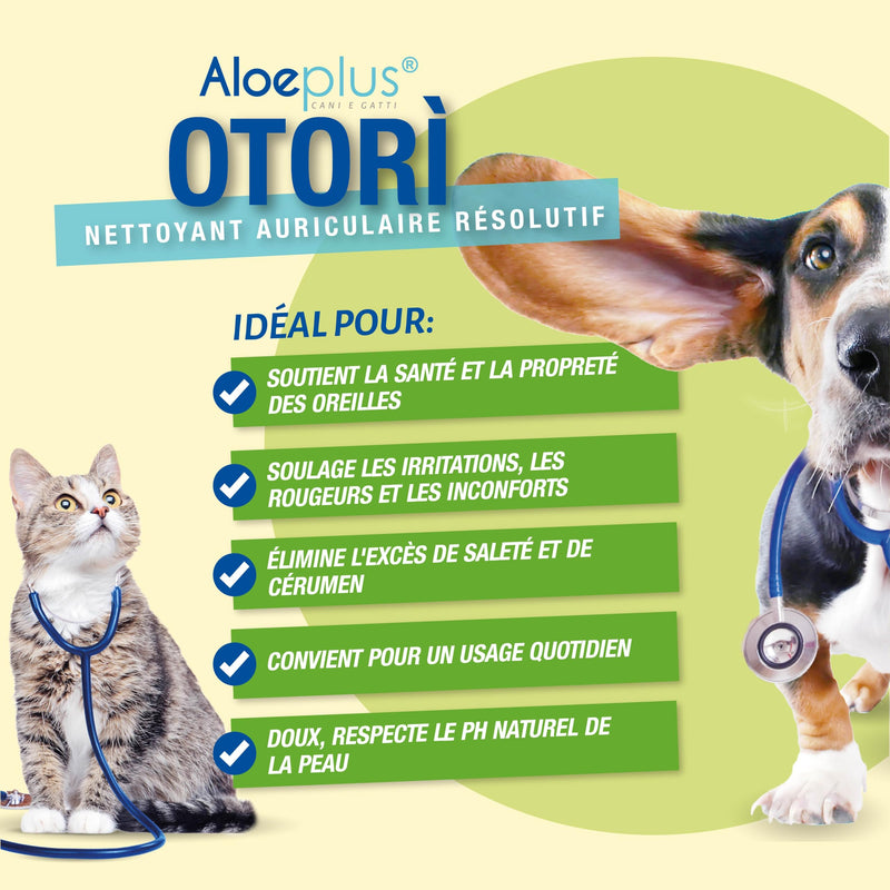 Otorì Cat and Dog Ear Cleaner 125ml - Ear Drops for Dogs and Cats, 100% Natural Organic Aloe Arborescens, Tea Tree Oil, Soothing and Emollient, Against Dog Itching, Mites, Wax