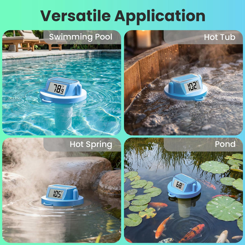 Floating Pool Thermometer Easy Read, Battery Powered Digital Pool Thermometer for Swimming, IPX8 Waterproof Dual Sided Screen for Pond, Hot Tub, Aquarium (Light Blue) Light Blue - BeesActive Australia