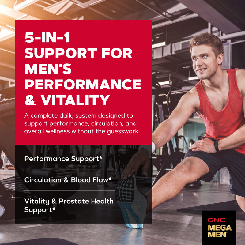GNC Mega Men Performance and Vitality Vitapak Program for Men, Convenient Complete Nutrition, 5 Products in 1 Pack, Circulation, Blood Flow, Stronger Drive - New & Improved - 30 Packs Old Version