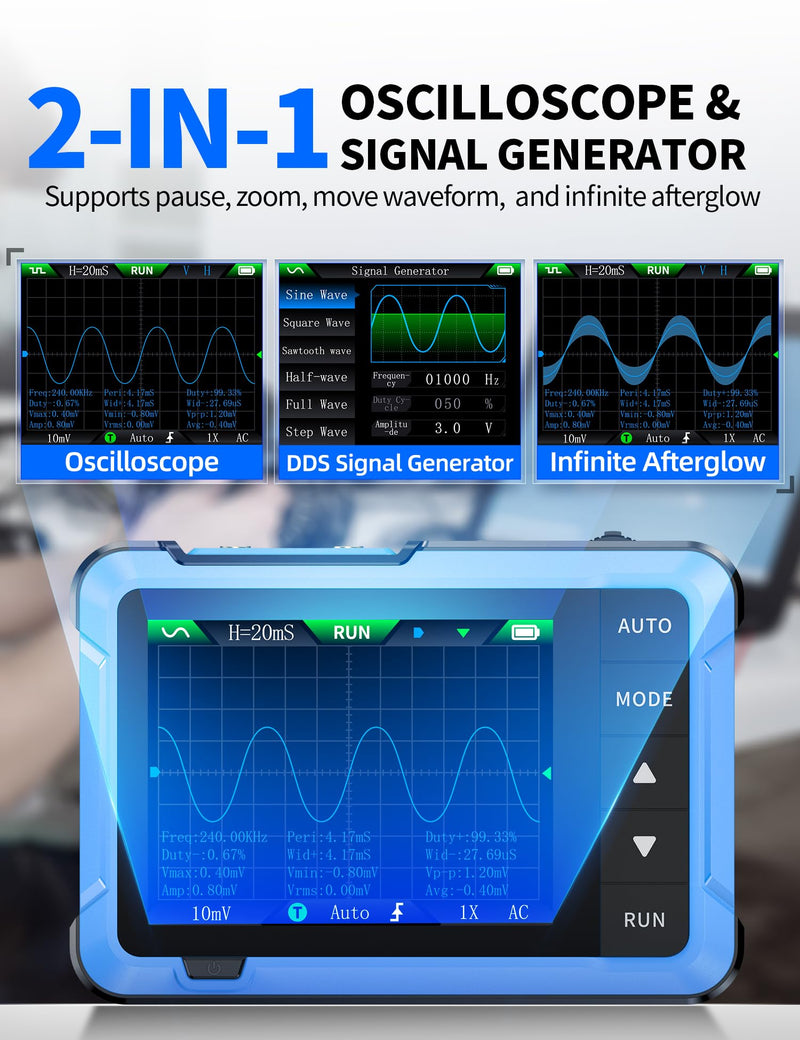 FNIRSI DSO-510 Handheld Oscilloscope/DDS Signal Generator 2 in 1, Digital Portable Automotive Oscilloscope 2.8 inch TFT, 10MHz Bandwidth, 48MS/s Sampling Rate, Trigger Function Auto/Nomal/Single - BeesActive Australia