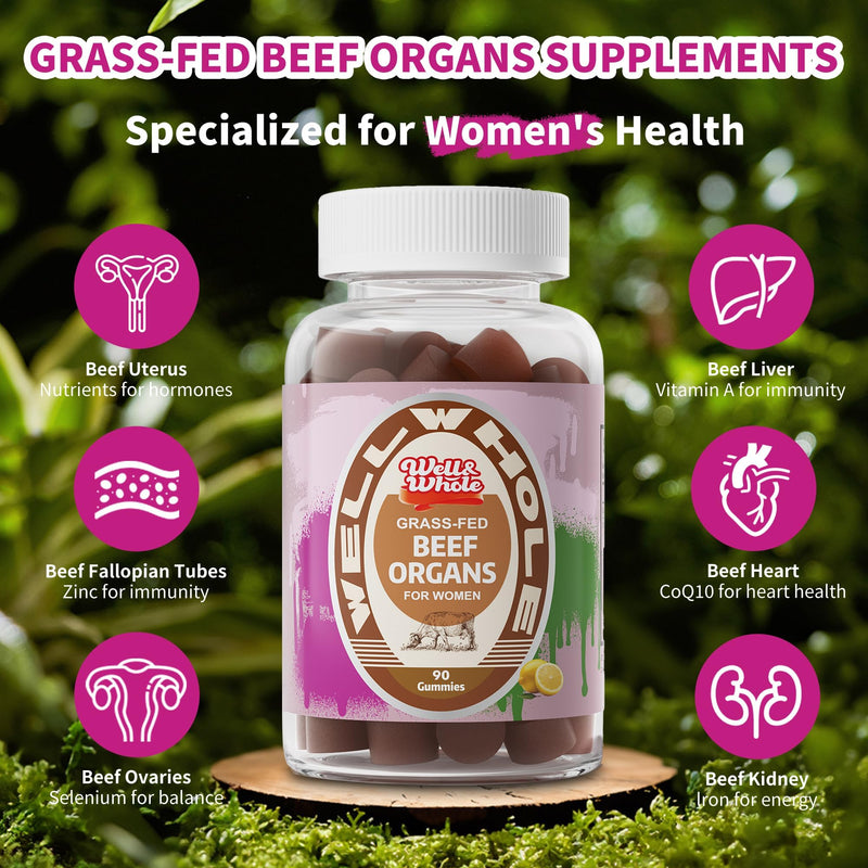 Beef Organ Supplement for Women, Gummies with Grassfed Beef Organ, 90 Cts | Grassfed Bovine Organ Gummies, Sugar-free & No Artificial Additives, Hormone Balance Support, Chewable, No Pills/ Powder
