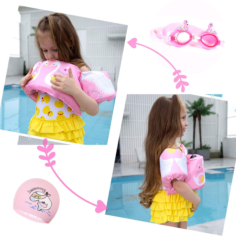Puddle Swim Jumper for Girls & Boys 22 to 66 Pounds - Swim Vest, Jackets, Floaties, Arm Floats, Puddle/Paddle Pal for 22-30-40-50-55-66 lbs Kid Toddler, Child Pink Swan
