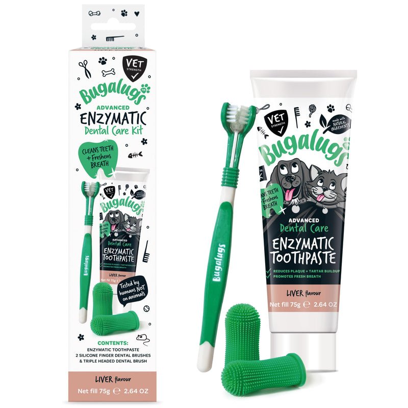 Bugalugs Dog and Cat Toothbrush and Paste Kit - Teeth Cleaning and Breath Freshener 1 count (Pack of 1)