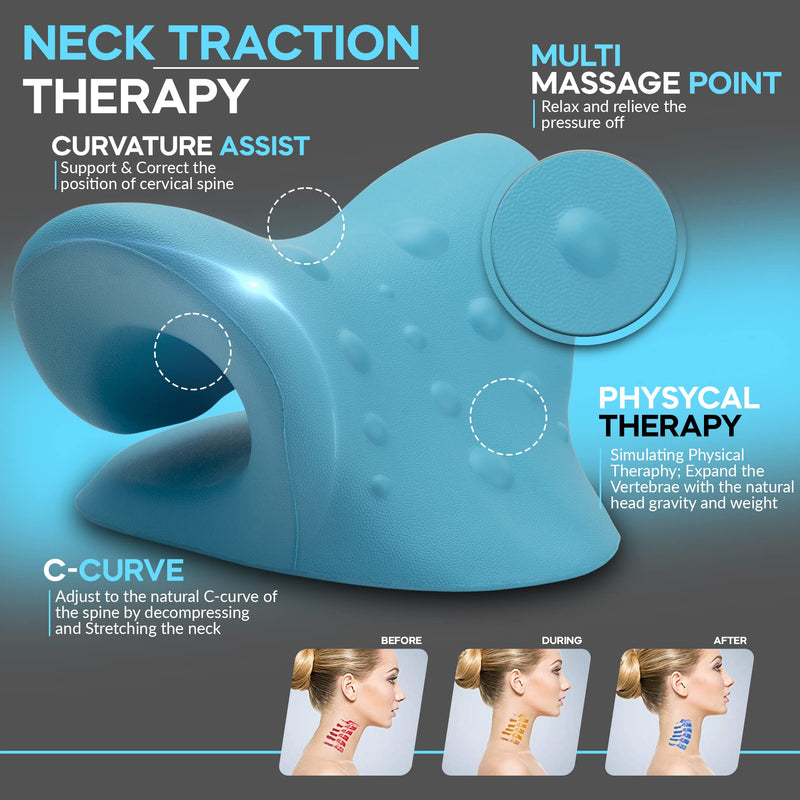 Neck Stretcher Cervical Traction, FSA HSA Eligible, Neck and Shoulder Relaxer for Pain Relief, Ergonomic Neck Pillow, Neck Hump Corrector, Cervical Spine Alignment, Neck Curve Corrector (Light Blue) Light Blue - BeesActive Australia