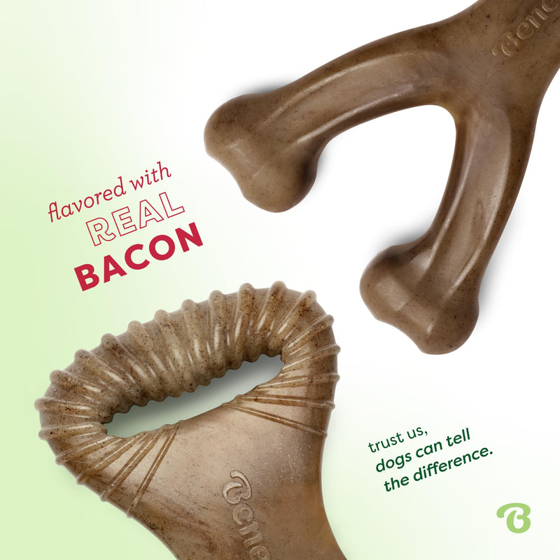 Benebone 2-pack Wishbone/Dental Durable Dog Chew Toys, Dog Toys for Aggressive Chewers, Real Bacon, Made in USA, Medium - BeesActive Australia