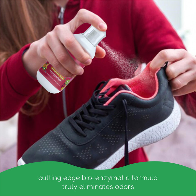FRESH MONSTER Deodorizing Shoe Spray for Kids & Teens, Shoe Deodorizer Spray with All-Day Odor Protection, Bio-Enzyme Technology, Eliminates Odors, Fruity Fresh, 4 oz