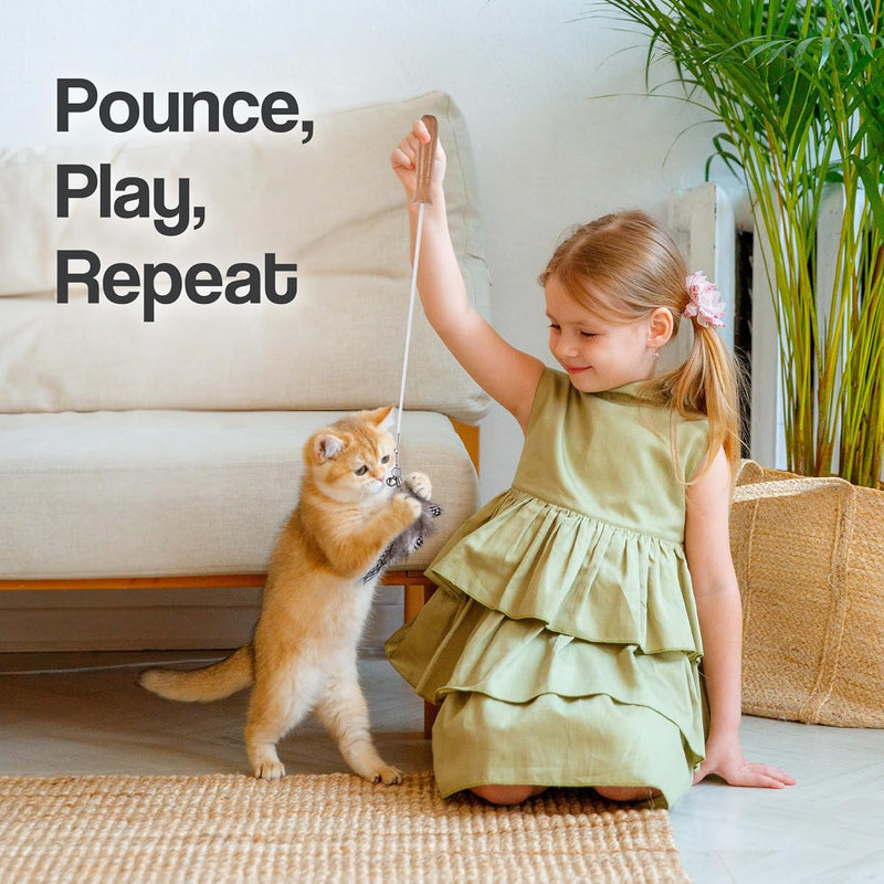 Cat Park Cat Wand Toys for Indoor Cats - 2PCS Interactive Cat Toy Wand with 4 Cat Feather Toys Refills, 27" Flexible Steel Wire, Sturdy Wood Handle & Bell, Fun Kitten or Cat Teaser Toy to Play, Chase - BeesActive Australia