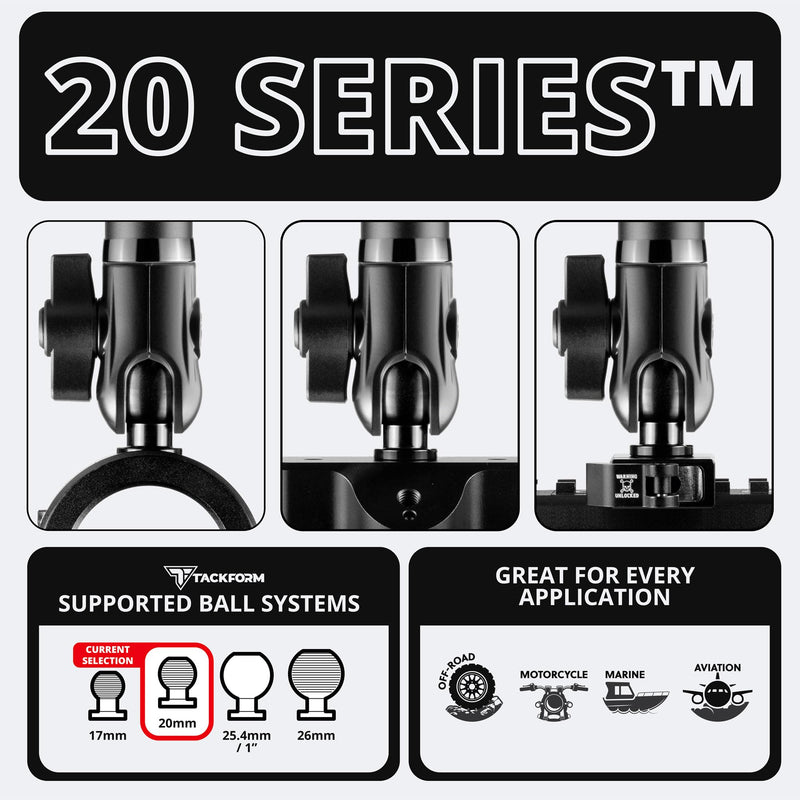 Tackform 7" Long 20mm Ball and Socket Arm DuraLock 20 Series Aluminum Tube Arm | Dual 20mm Sockets and Optional Anti-Theft Knobs | Black 7 Inch - BeesActive Australia