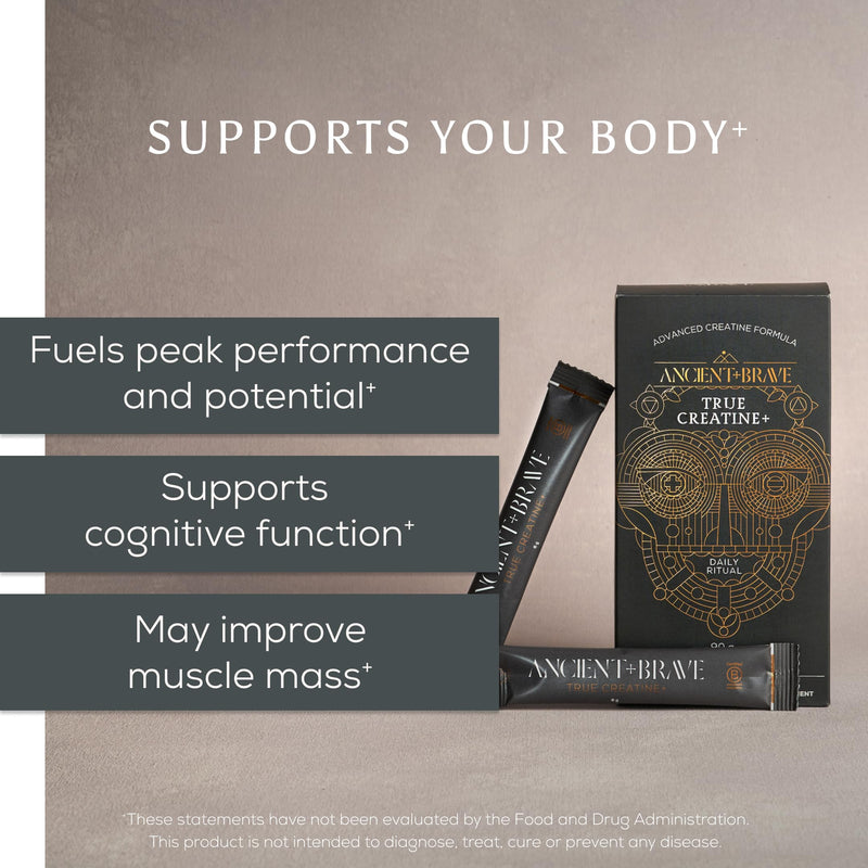 Ancient + Brave True Creatine+ Packets 15 x 6g | Monohydrate Creatine Supplement With Taurine, Magnesium and Vitamin D, Women's Creatine Powder for Energy and Performance Sachets (75g)
