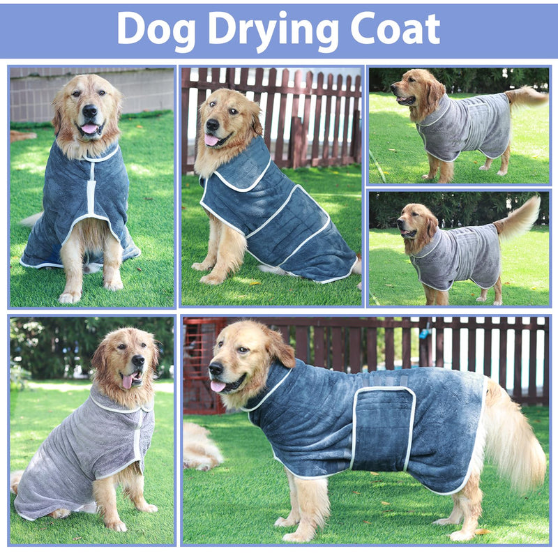 Dog Bathrobe Towel Dog Drying Coat - Super Absorbent Dog Towels Bath Robe for Drying Dogs Large, Soft Adjustable Collar & Belly Strap Fast Drying Coat Pet Dog Cat Bath Robe Towel (Purple, 3X-Large) Purple - BeesActive Australia