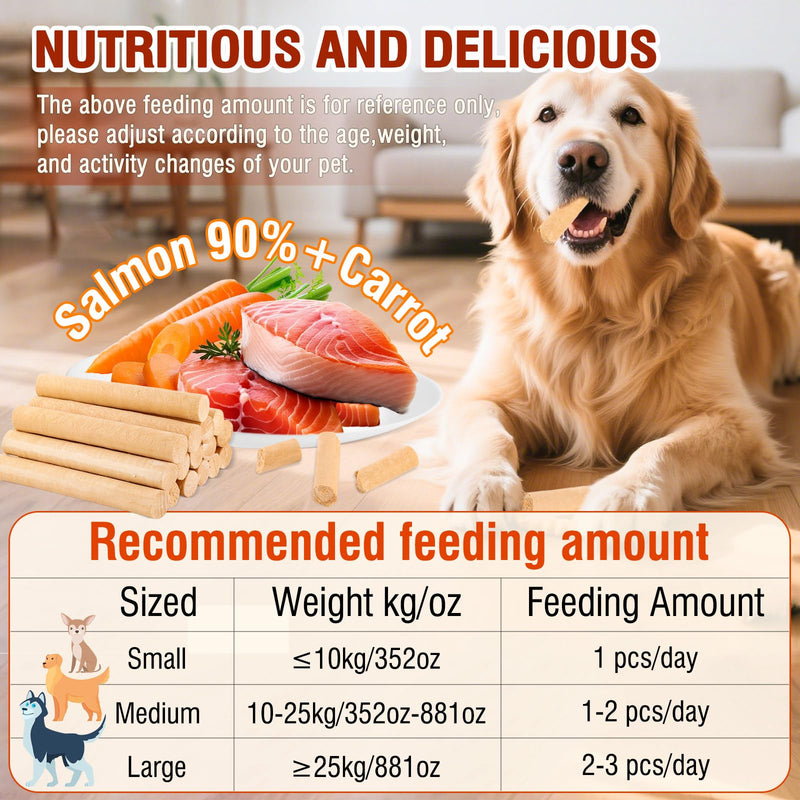 90g/3.17oz Dog Salmon Carrot Sticks,Natural Grain-Free Dog Chews Treats,High Protein Omega-3 Rich Soft Chews,Healthy Training Reward Snacks for Small Medium Large Dogs,Supports Skin&Coat (90g) 3.17 Ounce (Pack of 1)