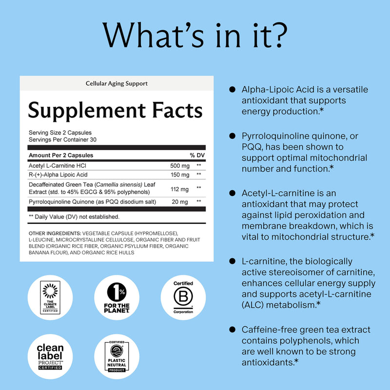 Needed. Cellular Aging Support, 30 Servings | Antioxidants Supplement with Alpha Lipoic Acid, Acetyl L-Carnitine & PQQ, Third Party Tested Mitochondrial Supplement