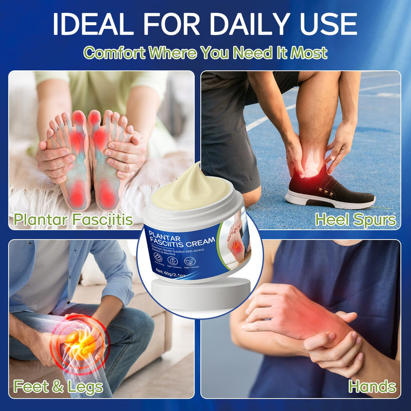 Yeardera Plantar Fasciitis Relief Cream, Heel & Foot Discomfort Relief for Plantar Fasciitis, Heel Spur, Achilles Tendonitis – Natural Herbal Formula with Arnica & Vitamin E– 60g / 2.1 oz