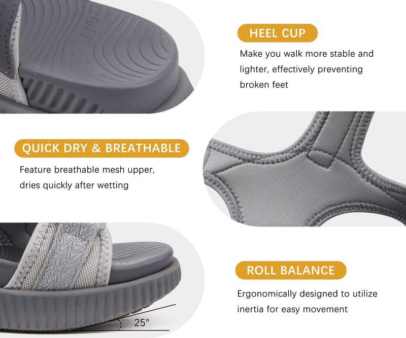 KuaiLu Womens Orthopedic Walking Sandals with Comfortable Arch Support 9 Grey