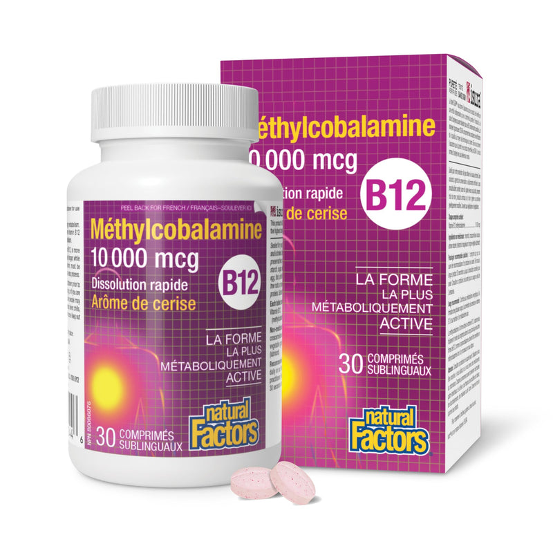 Natural Factors Methylcobalamin 10,000 mcg - Vitamin B12 Supplement in Metabolically Active Form - Supplement Supports Cll Formation & Energy Production - 30 Chewable Tablets (30 Servings) 30 Count (Pack of 1)